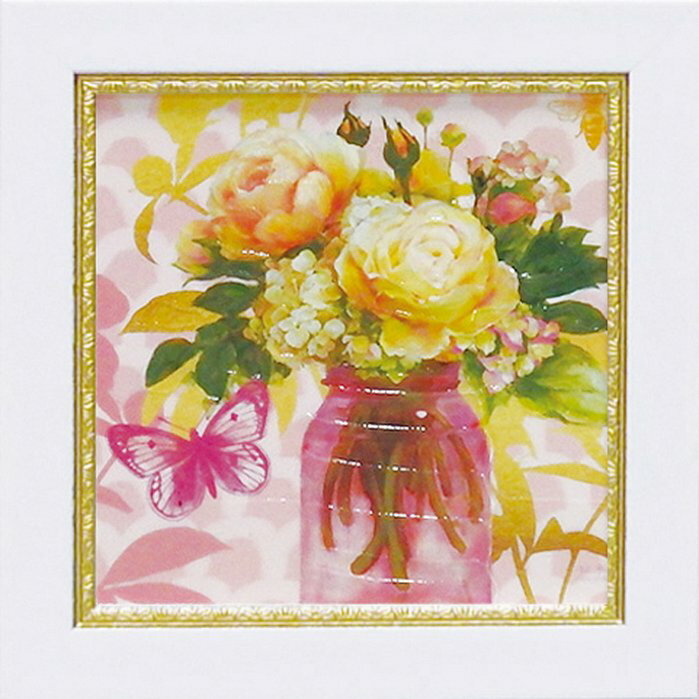 絵画 ゆうパケット ミニゲル アートフレーム アート アトリエ アライアンス「ピンク メイソンジャー ブーケ」/額入り 額装込 風景画 絵画 アート リビング ...