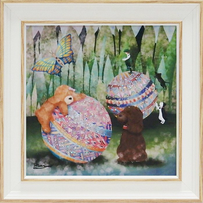 【スーパーSALE10%OFF】絵画 ゆうパケット なかの まりの「毬遊び(Sサイズ)」/インテリア 額入り 額装込 風景画 油絵 ポスター アート アートパネ...