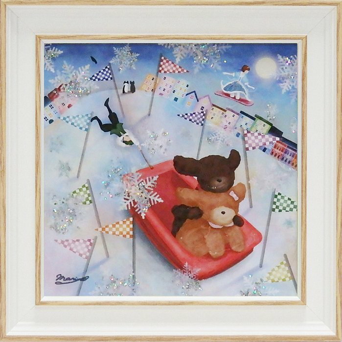 【スーパーSALE10%OFF】絵画 ゆうパケット なかの まりの「ちょっとそこまで(Sサイズ)」/インテリア 額入り 額装込 風景画 油絵 ポスター アート ...