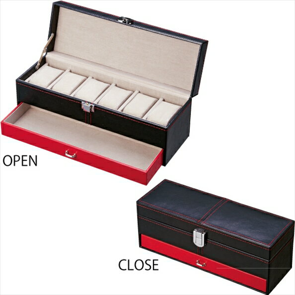 レザー ルージュ ステッチ ウォッチ ボックス「6ウォッチ・ドロワ付き」/インテリア 壁掛け 額入り 額装込 風景画 油絵 ポスター アート アートパネル リビ...