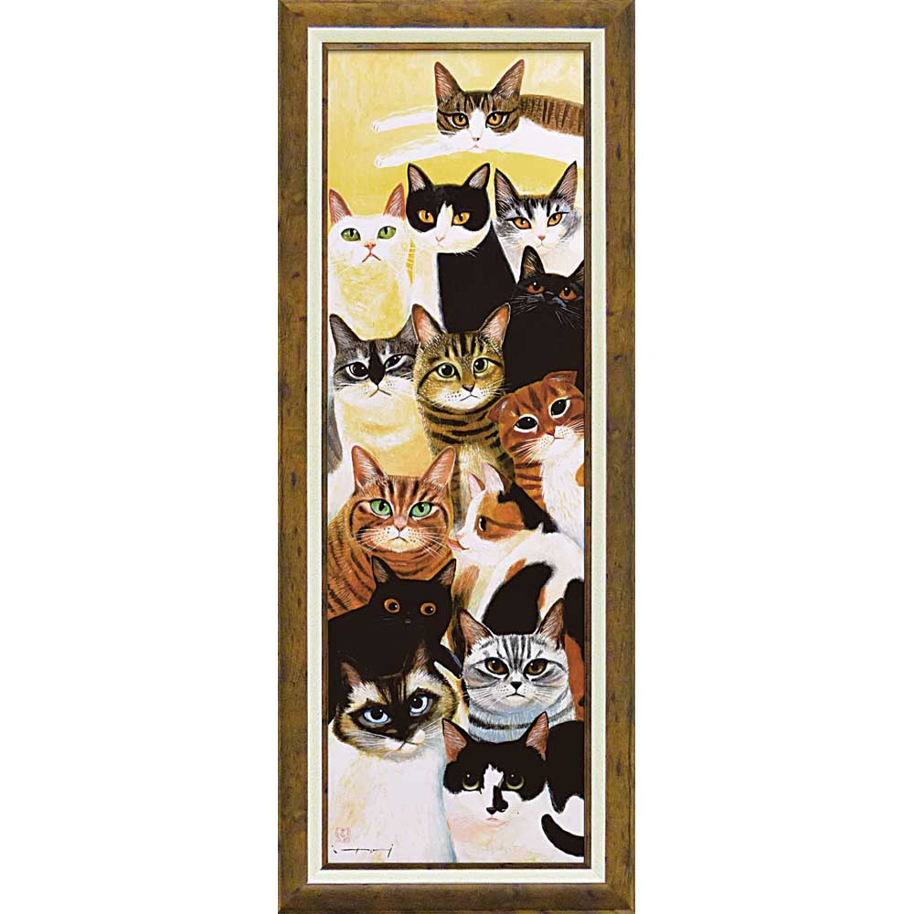 【スーパーSALE10%OFF】アートフレーム 糸井忠晴 アートフレーム「ねこ集会(Lサイズ)」/インテリア 額入り 額装込 風景画 油絵 ポスター アート ア...