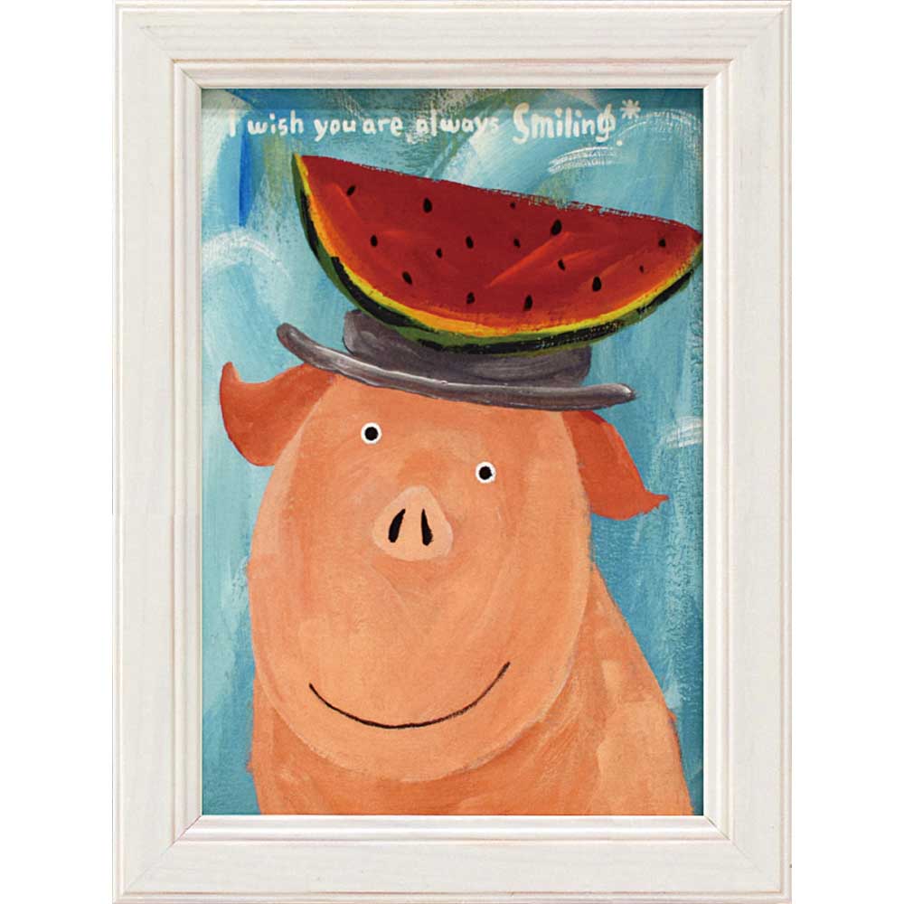 【スーパーSALE10%OFF】絵画 ゆうパケット 武内 祐人「ブタ(スイカ)」/インテリア 額入り 額装込 風景画 油絵 ポスター アート アートパネル リビ...