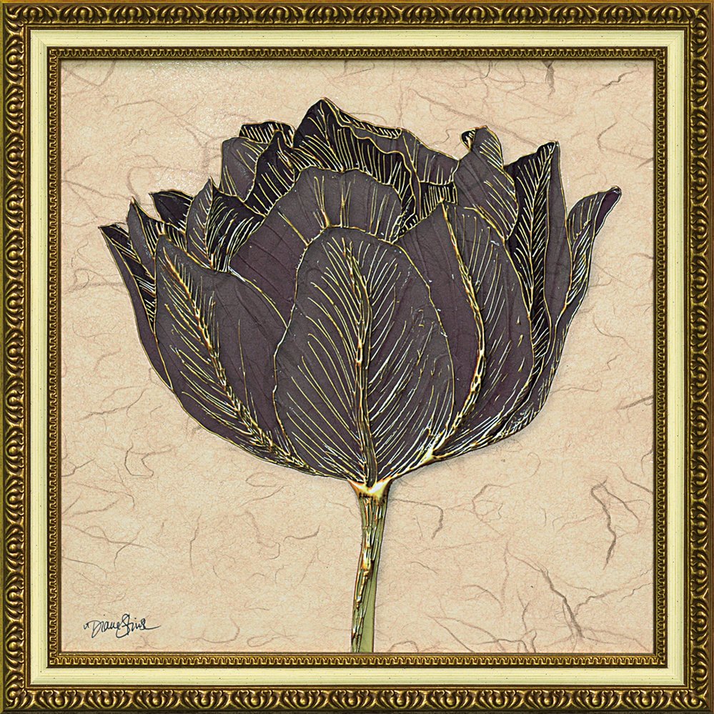 【スーパーSALE10%OFF】絵画 ダイアン スティムソン「ゴールド ブラック チューリップ」/インテリア 額入り 額装込 風景画 油絵 ポスター アート ア...