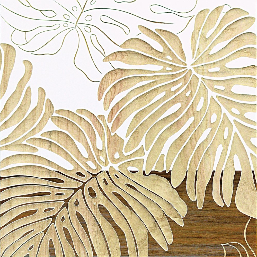 木彫りアート ウッド スカルプチャー アート「ワイルド モンステラS(WH+NP)」/インテリア 壁掛け 額入り 額装込 風景画 油絵 ポスター アート アート...