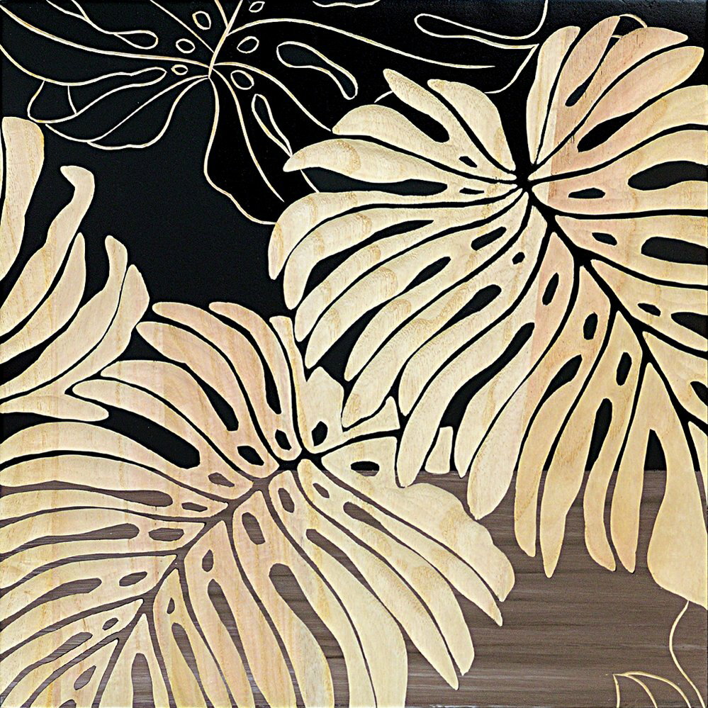 木彫りアート ウッド スカルプチャー アート「ワイルド モンステラS(BK+NP)」/インテリア 額入り 額装込 風景画 油絵 ポスター アート アートパネル ...