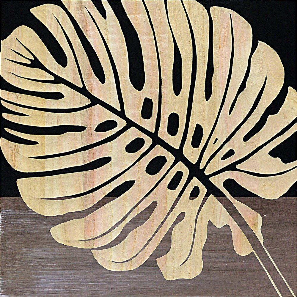 木彫りアート ウッド スカルプチャー アート「シングル モンステラ2(BK+NP)」/インテリア 額入り 額装込 風景画 油絵 ポスター アート アートパネル ...