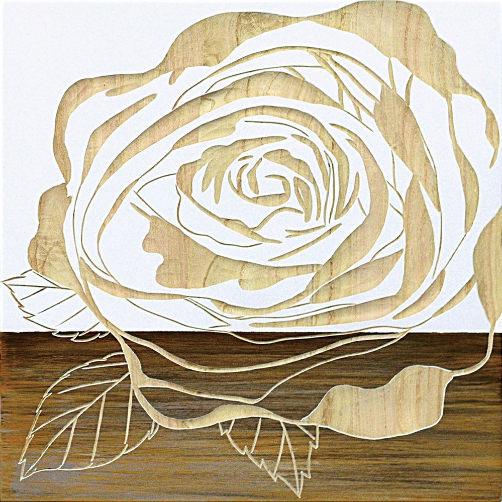 木彫りアート ウッド スカルプチャー アート「ローズ2(WH+NP)」/インテリア 額入り 額装込 風景画 油絵 ポスター アート アートパネル リビング 玄関...