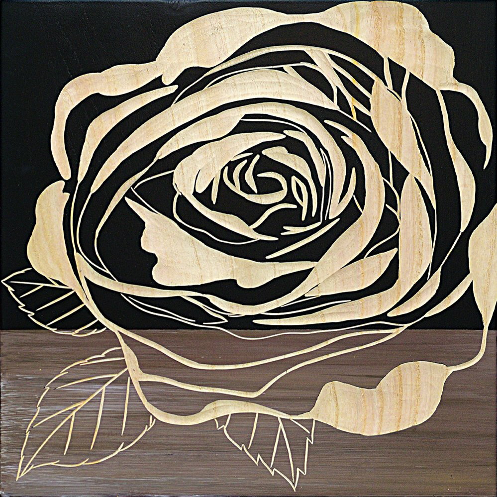 木彫りアート ウッド スカルプチャー アート「ローズ2(BK+NP)」/インテリア 額入り 額装込 風景画 油絵 ポスター アート アートパネル リビング 玄関...