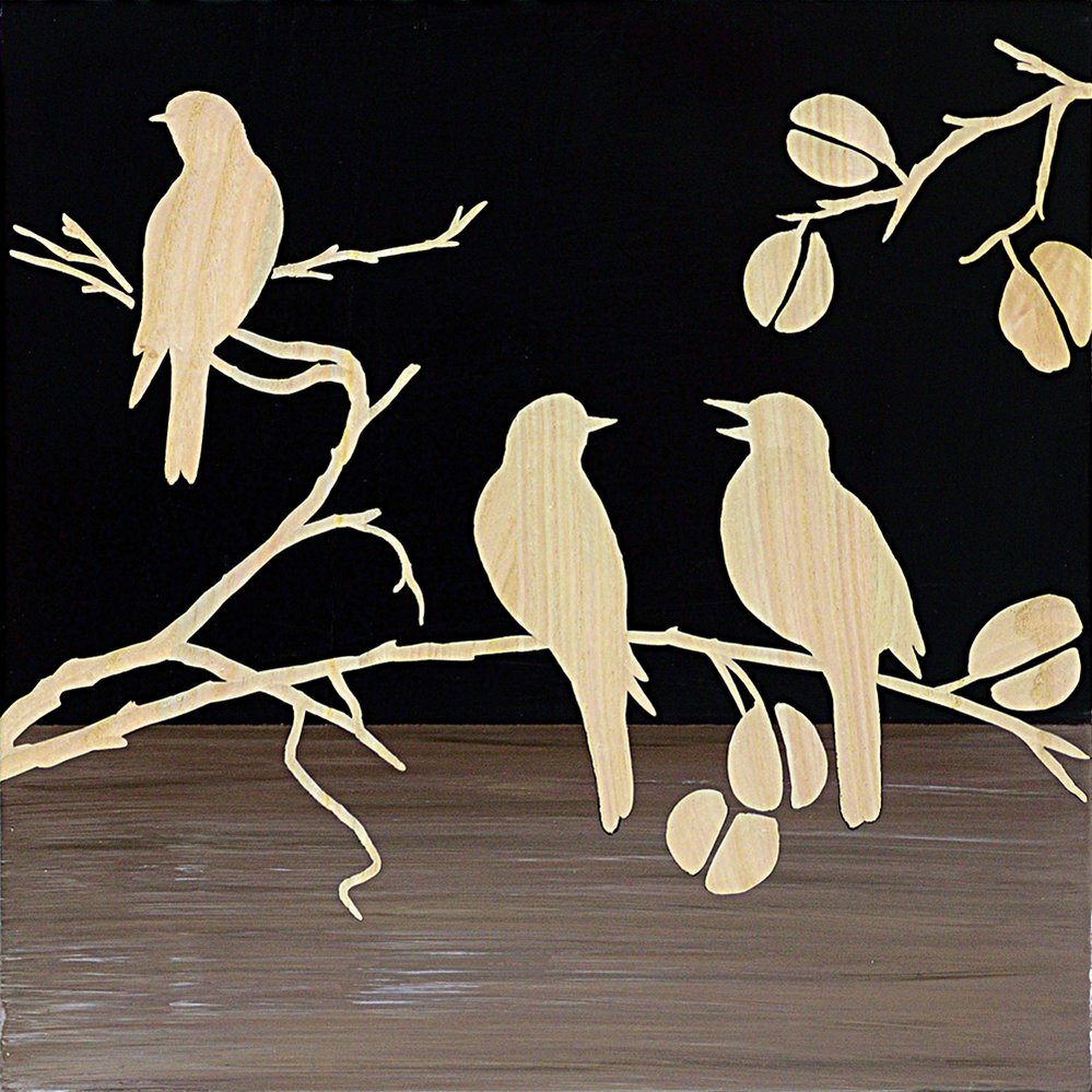木彫りアート ウッド スカルプチャー アート「スリー バード2(BK+NP)」/インテリア 額入り 額装込 風景画 油絵 ポスター アート アートパネル リビン...