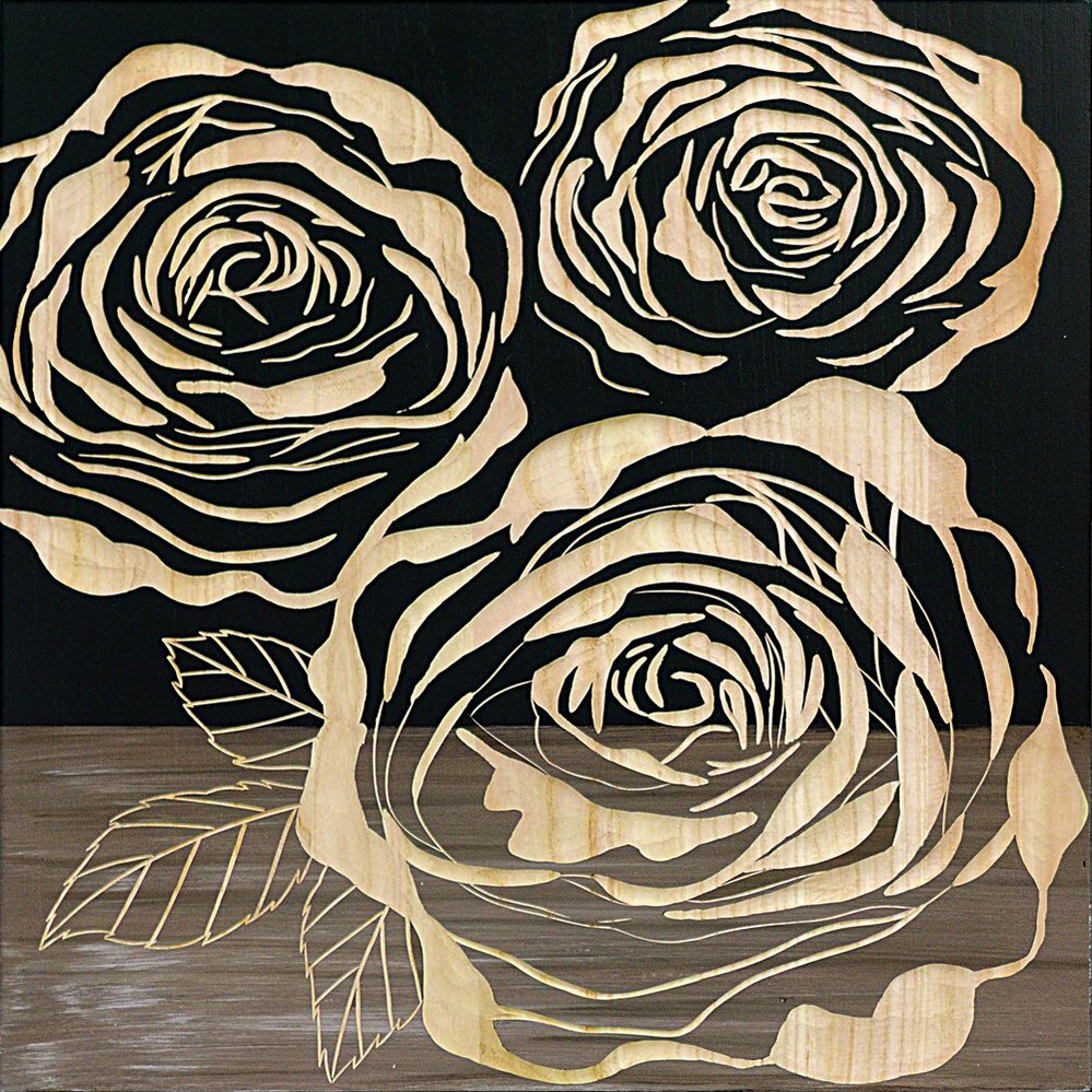 木彫りアート ウッド スカルプチャー アート「フル ローゼズ2(BK+NP)」/インテリア 額入り 額装込 風景画 油絵 ポスター アート アートパネル リビン...