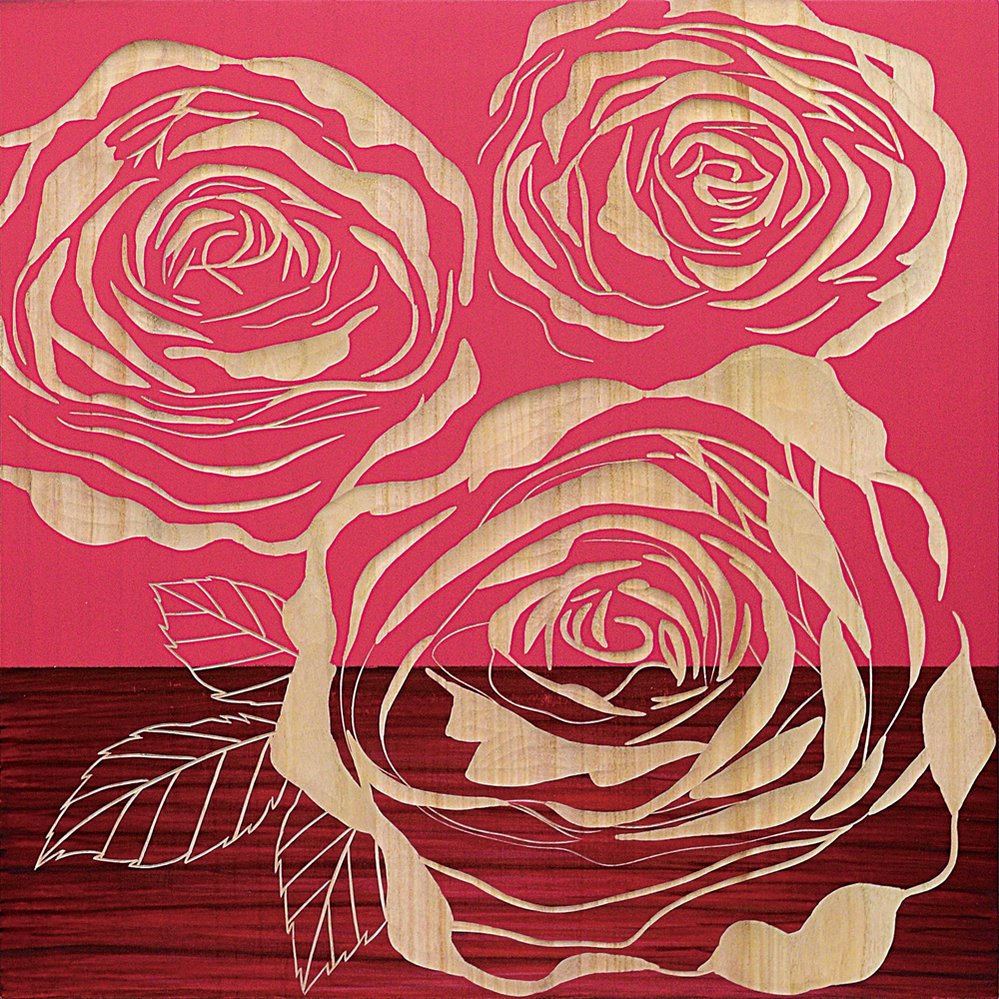 木彫りアート ウッド スカルプチャー アート「フル ローゼズ2(RD+NP)」/インテリア 額入り 額装込 風景画 油絵 ポスター アート アートパネル リビン...