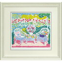 最大100%ポイントバック!限定抽選 絵画 ジョン ボッチ「パティオ&ポピーズ」(版画シルクスクリーン)/インテリア 額入り 額装込 風景画 ポスター アート ...