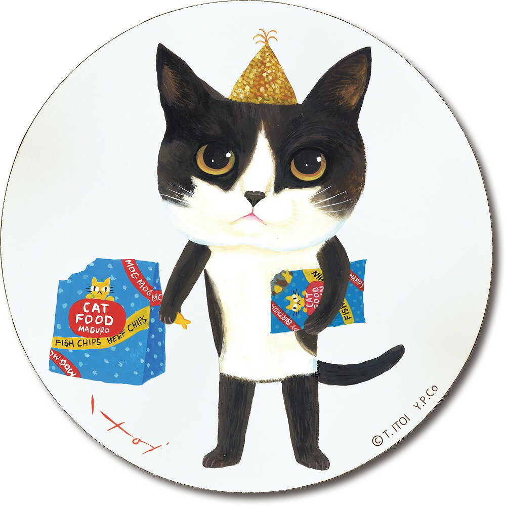 壁掛け 糸井忠晴 木製ラウンドアート「ジャン(Mサイズ)」 ゆうパケット インテリア 飾る 木製 アート 飾り 猫 かわいい イラスト 円形 丸い ねこの絵 ギ...