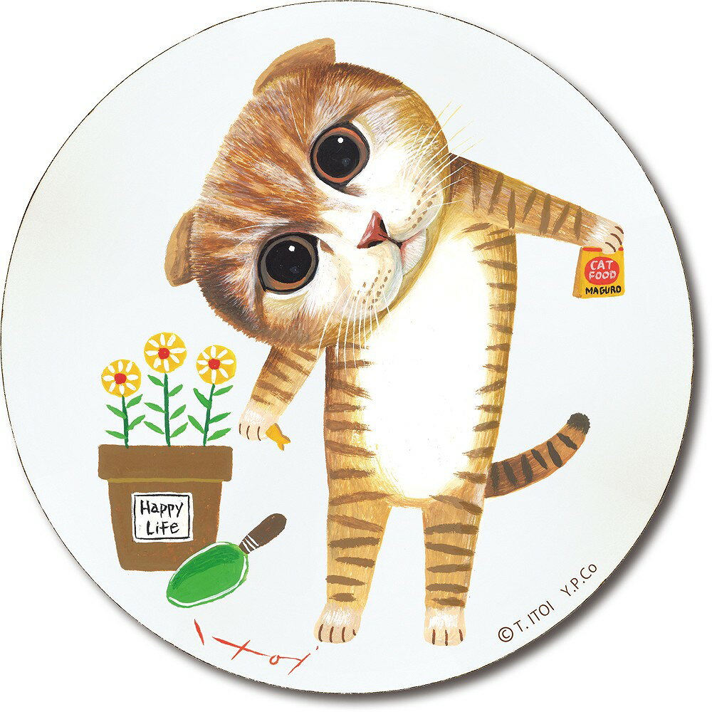 壁掛け 糸井忠晴 木製ラウンドアート「マロン(Mサイズ)」 ゆうパケット インテリア 飾る 木製 アート 飾り 猫 かわいい イラスト 円形 丸い ねこの絵 ギ...