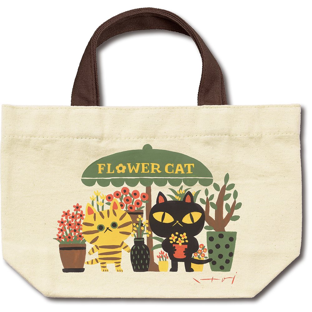バッグ 糸井忠晴 コットン ランチバッグ「FLOWER CAT」 ゆうパケット 弁当袋 猫 イラスト かわいい 手提げ かばん プレゼント ギフト マグネットフ...