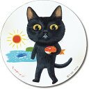 壁掛け 糸井忠晴 木製ラウンドアート「ロック(Lサイズ)」 ゆうパケット インテリア 飾る 木製 アート 飾り 猫 かわいい イラスト 円形 丸い ねこの絵 ギ...