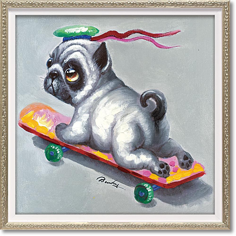 【スーパーSALE10％OFF】絵画 オイル ペイント アート「スケボー ドッグ（Sサイズ）」 油絵 インテリア..