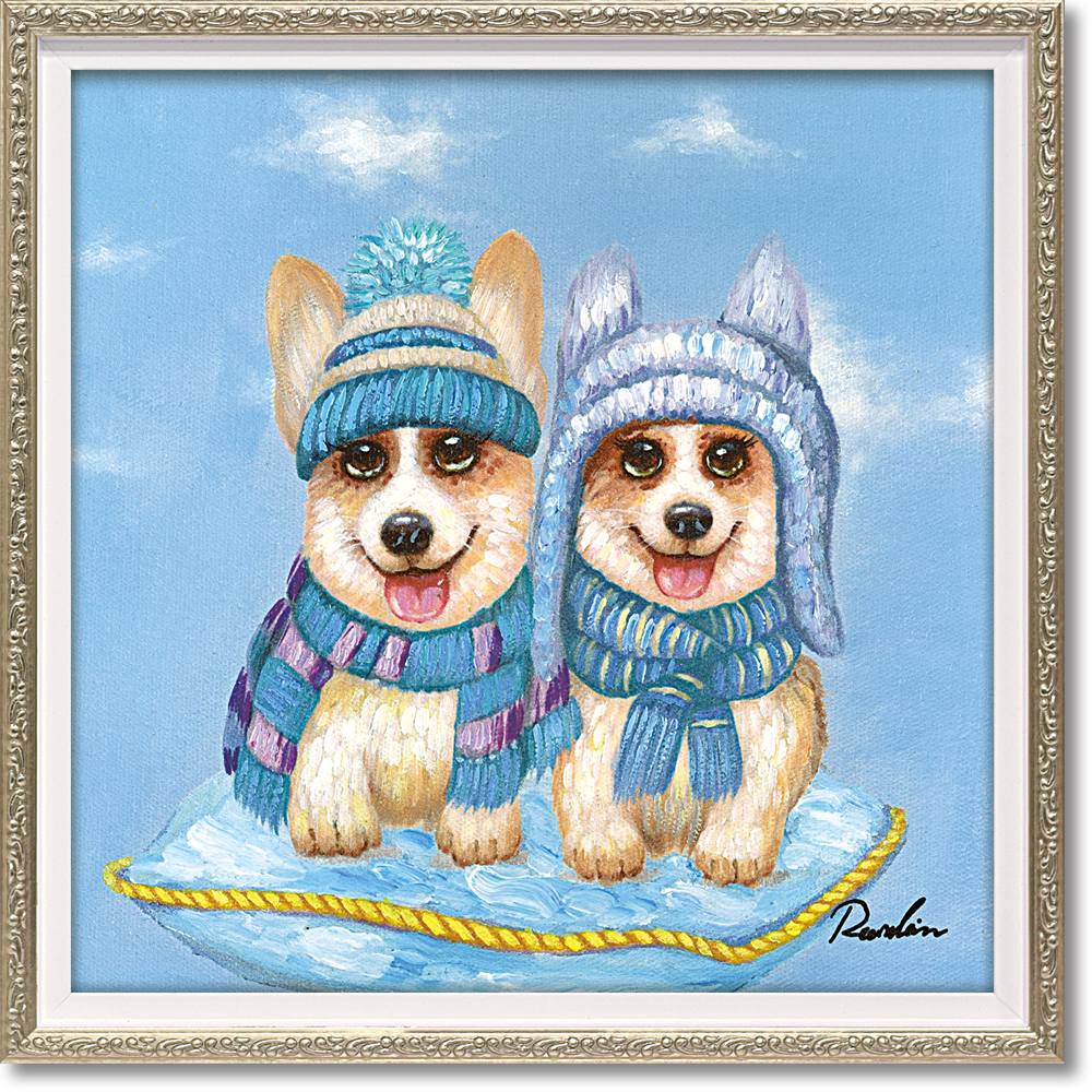 絵画 オイル ペイント アート「ニットキャップ ツイン(Sサイズ)」 油絵 インテリア プレゼント 手描き ギフト 額入り 額装込 アート モダン リビング 玄...