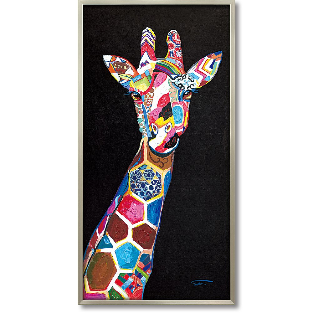 絵画 オイル ペイント アート「ジラフ シック」 油絵 インテリア リビング プレゼント きりん 手描き 額入り 額装込 ポスター アート モダン 玄関 アート...