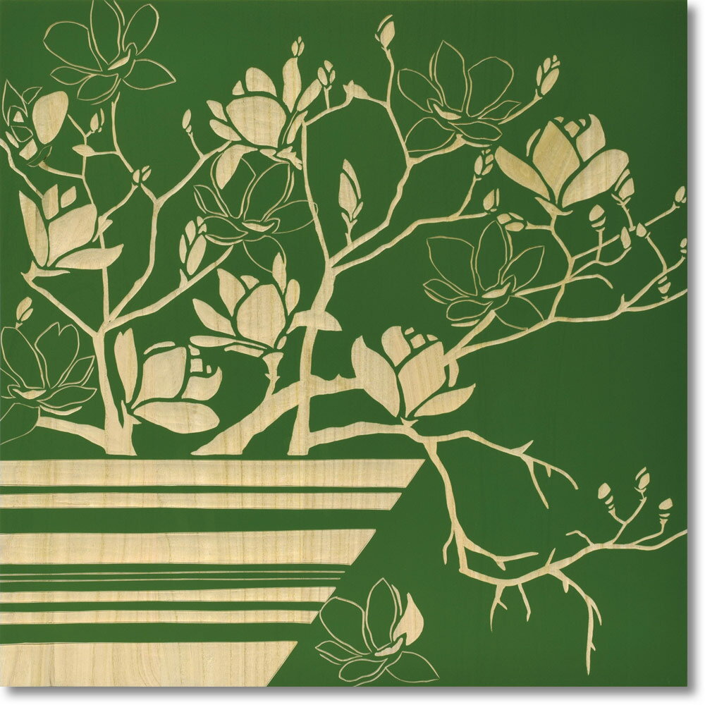 木彫りアート ウッド スカルプチャー アート「マグノリア with ベース(ロハスGR)」 インテリア 手彫り 木製 スタイリッシュ モダン リビング 玄関 プ...