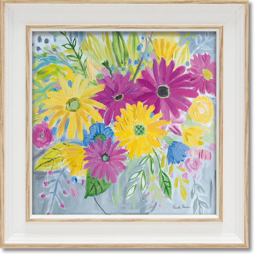 【スーパーSALE10%OFF】絵画 ミニゲル アートフレーム ファリダ ザマン「ハッピー フラワーズ」 ゆうパケット 額入り アートフレーム ギフト リビング...