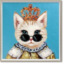 絵画 オイル ペイント アート「ブルー キング(Mサイズ)」 手描き 油絵 カラフル 猫 インテリア 部屋に飾る絵 かわいい ギフト プレゼント ハンドペイント...
