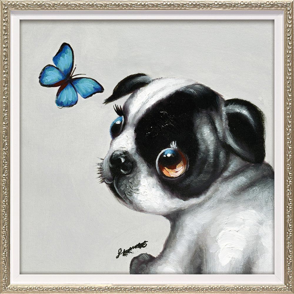 【スーパーSALE10%OFF】絵画 オイル ペイント アート「サファイヤ(Sサイズ)」 インテリア 犬 カラフル かわいい プレゼント リビング 玄関 に 飾...