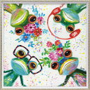 絵画 オイル ペイント アート「カエルの星(Mサイズ)」 インテリア カエル カラフル かわいい プレゼント リビング 玄関 に 飾る 額付き 動物 アート 壁...