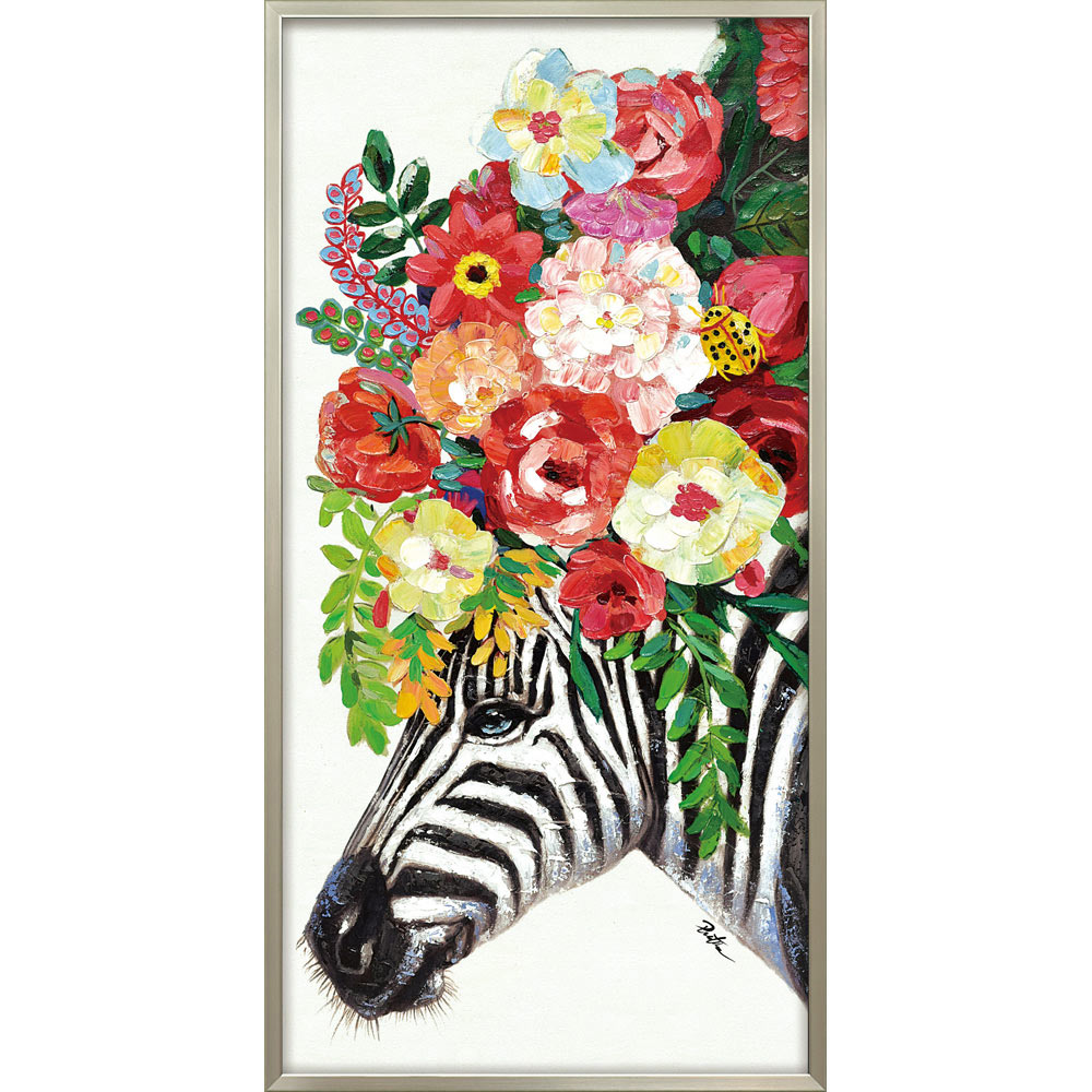 絵画 オイル ペイント アート「サバンナカーニバル」 インテリア 馬 カラフル かわいい プレゼント リビング 玄関 に 飾る 額付き 動物 アート 壁飾り ギ...