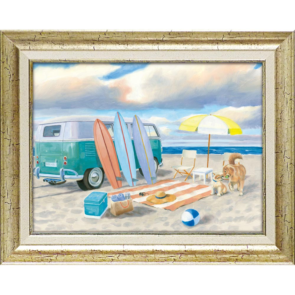 【スーパーSALE10%OFF】絵画 ジェームス ウィーンズ「ビーチ ライド1」 額入り 風景画 浜辺 犬 海辺 インテリア 額装込 絵画 アート リビング 壁...