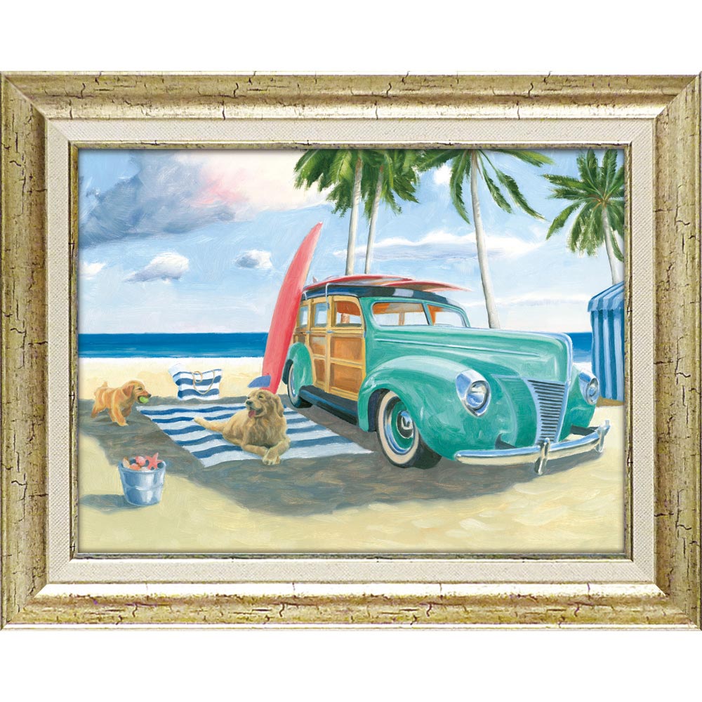 【スーパーSALE10%OFF】絵画 ジェームス ウィーンズ「ビーチ ライド2」 額入り 風景画 浜辺 犬 海辺 インテリア 額装込 絵画 アート リビング 壁...