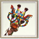 絵画 オイル ペイント アート「カラフル ジラフ(Sサイズ)」 油絵 額入り カラフル 手描き 動物画 キリン インテリア 壁掛 アート プレゼント モダン リ...