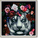 絵画 オイル ペイント アート「フラワー タイガー(Mサイズ)」 油絵 額入り カラフル 手描き 動物画 トラ 花 インテリア アート ギフト モダン リビング...