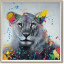 絵画 オイル ペイント アート「ロバスト ウーマン(Mサイズ)」 油絵 額入り カラフル 手描き 動物画 ライオン インテリア 壁掛 アート ギフト モダン リ...