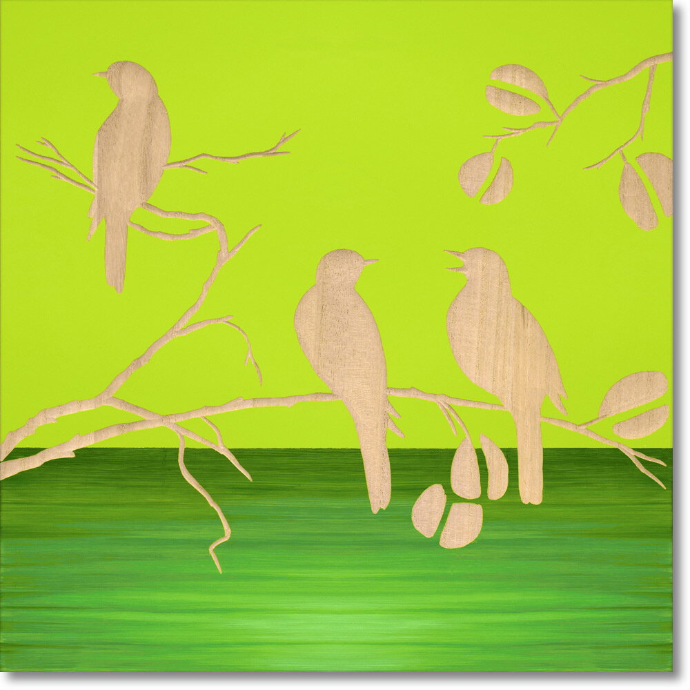 木彫りアート ウッド スカルプチャー アート「スリー バード2(GR+NP)」 手彫り インテリア 鳥 彫刻 ハンドメイド 木製 ギフト スタイリッシュ モダン...