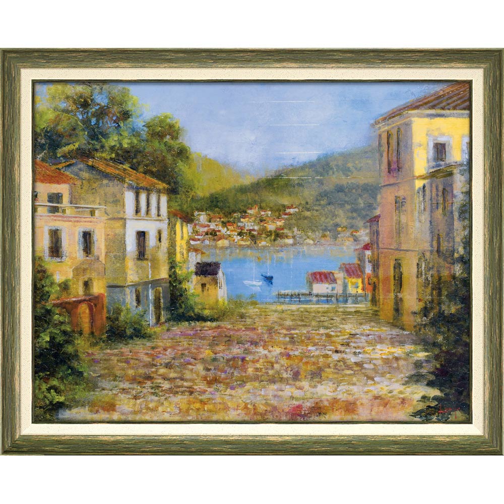 【スーパーSALE10%OFF】絵画 ロンゴ「コブル ストリート」 額入り 風景画 壁に飾る 水辺 モダン アート エントランス に飾る アートフレーム 額付き...