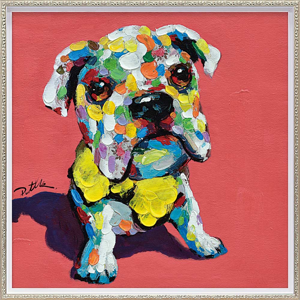 【スーパーSALE10%OFF】絵画 オイル ペイント アート イエロー ボウタイ ドッグ(Mサイズ) インテリア 壁掛け 手描き 油絵 おしゃれ 絵 かわいい...