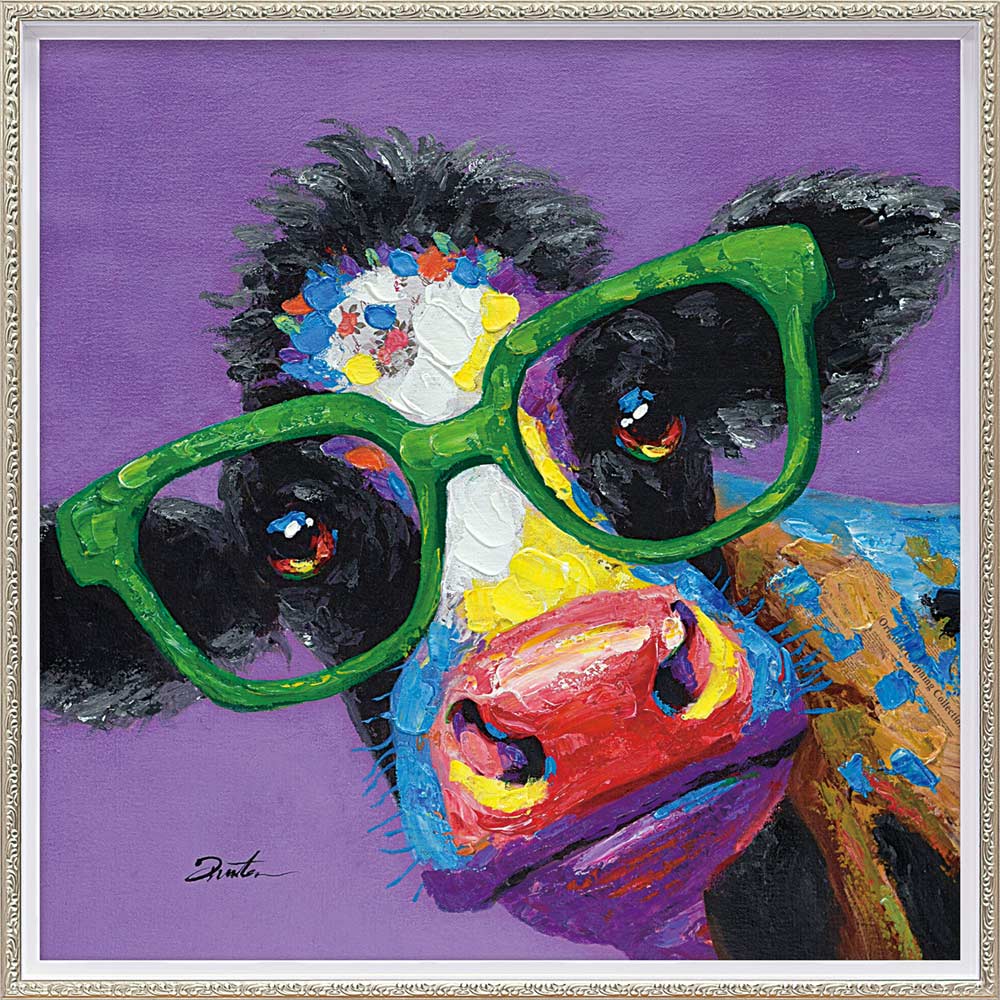 【スーパーSALE10%OFF】絵画 オイル ペイント アート カウ グラス(Mサイズ) インテリア 壁掛け 手描き 油絵 おしゃれ 絵 かわいい 牛 ウシ カ...