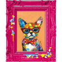 絵画 オイル ペイント アート 〜ペンキ デコフレーム シリーズ〜「ポルカドット レッド」 猫 動物 壁掛け 額付き 油絵 カラフル ギフト おしゃれ かわいい...