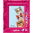絵画 オイル ペイント アート 〜ペンキ デコフレーム シリーズ〜「ハピネス スリー キャット」 猫 壁掛け 額付き 油絵 カラフル ギフト おしゃれ かわいい...