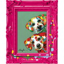 絵画 オイル ペイント アート 〜ペンキ デコフレーム シリーズ〜「カラフル ツインズ」 犬 動物画 壁掛け 額付き 油絵 カラフル ギフト おしゃれ かわいい...