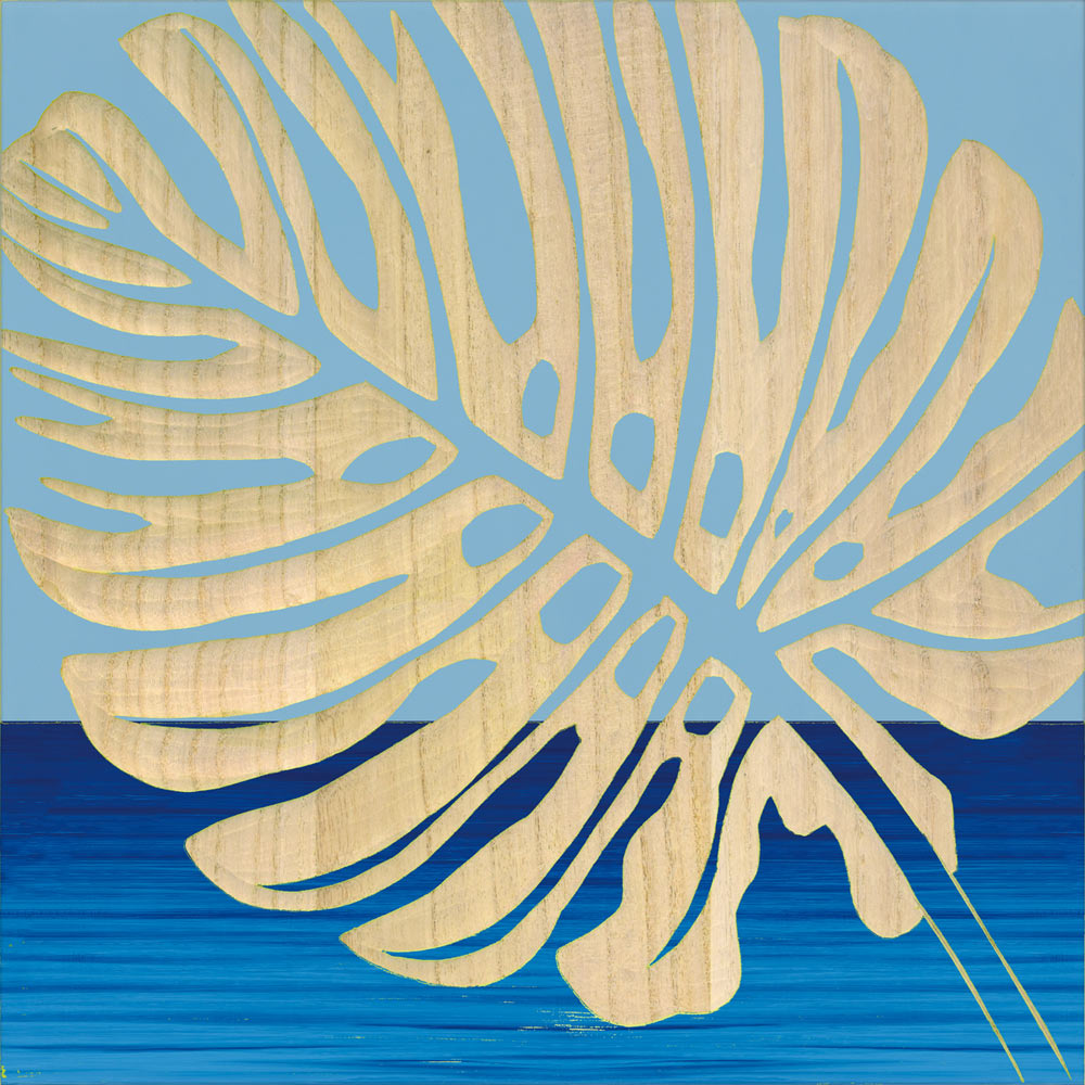 絵画 ウッド スカルプチャー アート「シングル モンステラ2(BL+NP)」 手彫り 彫刻 ハンドメイド ハンドペイント インテリア リビング 玄関 おしゃれ ...