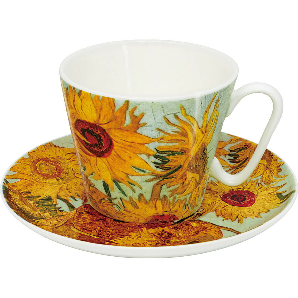 食器 名画カップ＆ソーサー ゴッホ「ひまわりll」 ボーンチャイナ コーヒーカップ ティーカップ 磁器 受け皿付き おしゃれ かわいい ギフト お祝い プレゼント Sサイズ
