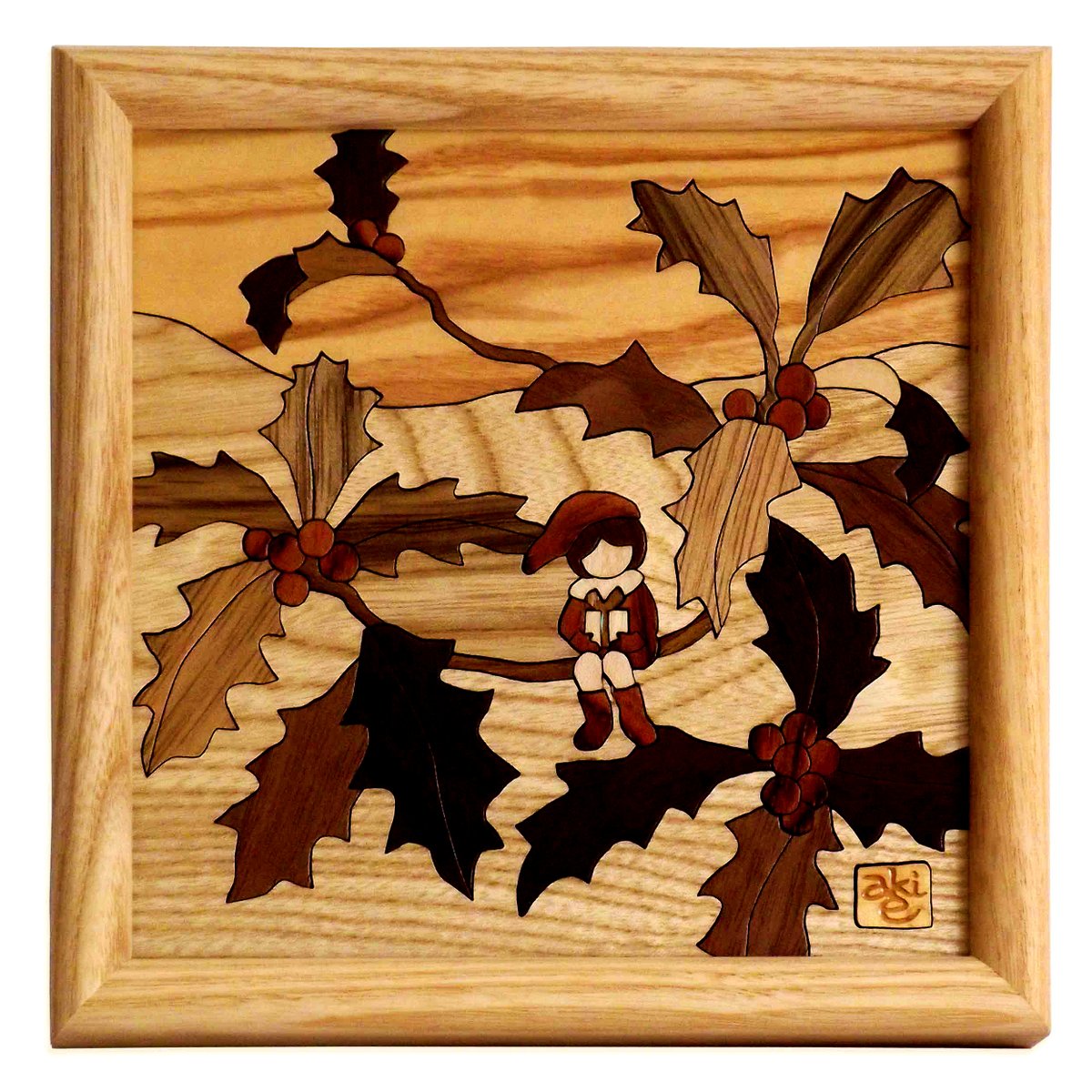 【スーパーSALE10%OFF】木の絵画・ウッドアート 柊-ヒイラギ アトリエやしろ/マーケタリー 木象嵌 寄木細工 伝統工芸 インテリア 額入り 額装込 風景...