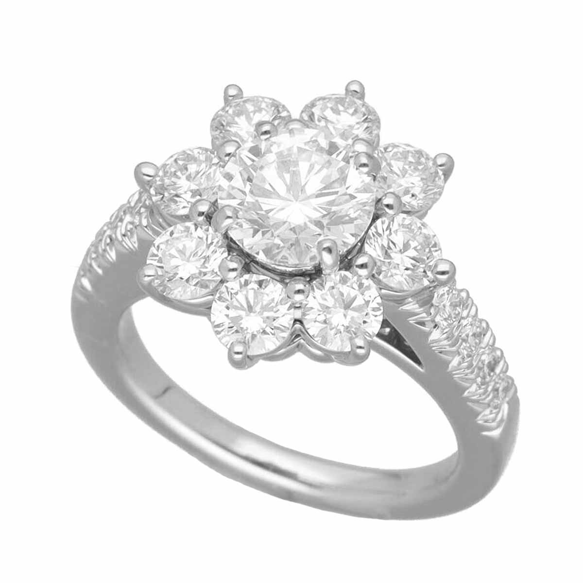 HARRY WINSTON ハリーウィンストン ダイヤモンド(1.03ct D-VVS2-3Ex) サイドダイヤモンド(2.42ct)サンフラワー リング（ミディアム) PT950 プラチナ 日本サイズ約7.5号 #47.5 HW【送料無料】指輪【中古】22240403