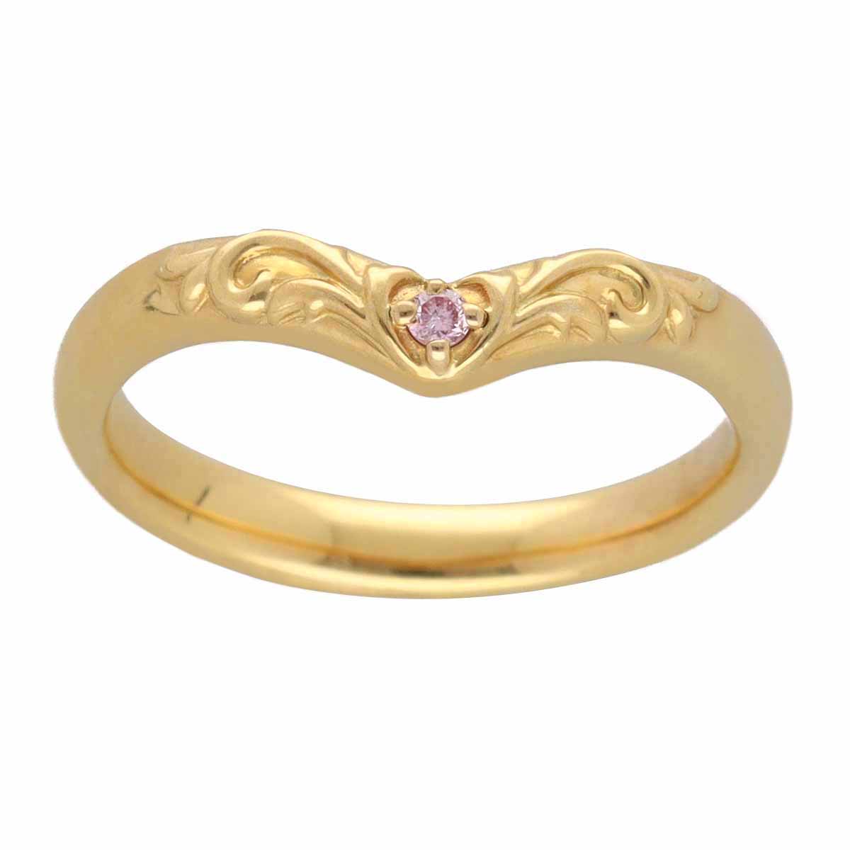 Disney K.UNO ディズニー ケイウノ 1Pピンクダイヤモンド(0.02ct) リング 750 K18 YG イエローゴールド 日本サイズ約9号 #49 鑑別書【送料無料】指輪【中古】24070301