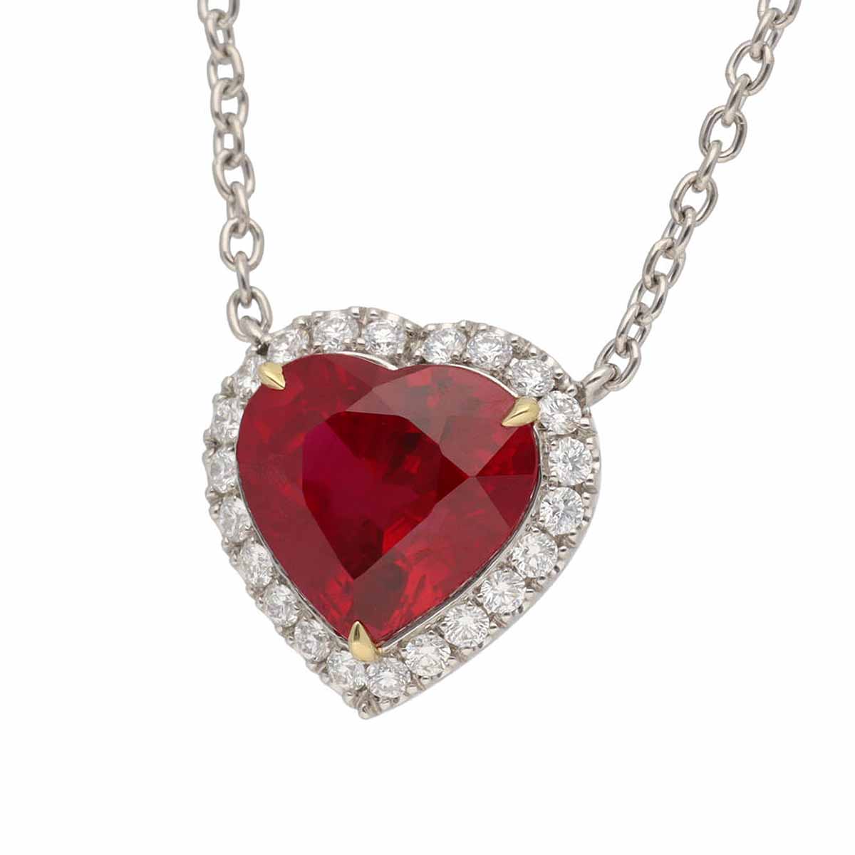 HARRY WINSTON ハリーウィンストン ピジョンブラッド ビルマ産 ハートシェイプルビー(3.02ct vivid red "pigeon's blood") ダイヤモンド(0.34ct)マイクロ パヴェ ネックレス PT950 プラチナ 750 K18 WG ホワイトゴールド HW【送料無料】【中古】23440714