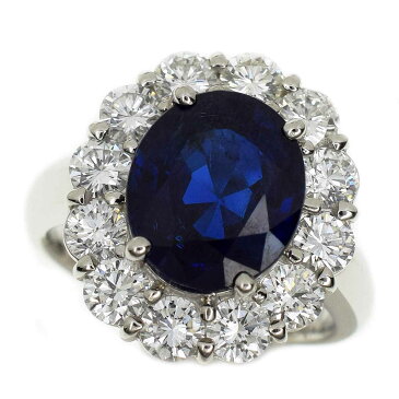 天然 非加熱 ミャンマー産 ロイヤルブルーサファイヤ(S5.26ct) ダイヤモンド(D1.85ct) リング Pt900 プラチナ 日本サイズ約12.5号 #52.5 GIA鑑別書【送料無料】レディース【中古】30871211