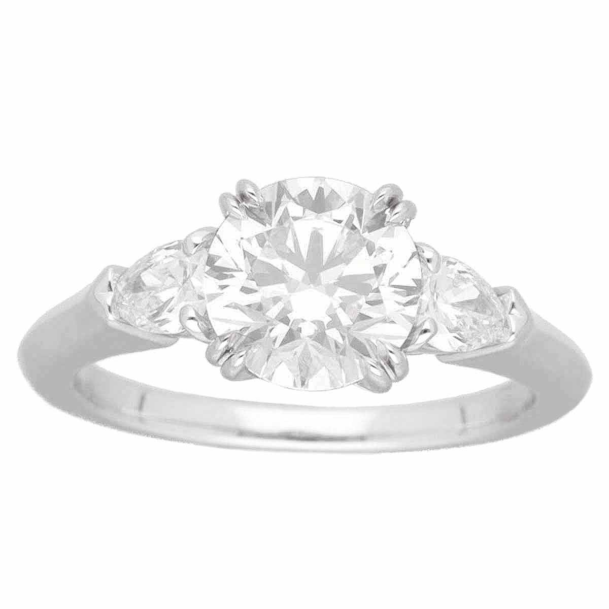 HARRY WINSTON ハリーウィンストン ダイヤモンド(1.25ct E-VVS1-3Ex) ラウンド クラシック ペアシェイプ リング PT950 プラチナ 日本サイズ約6号 #46 HW GIA鑑定書【送料無料】指輪 【中古】210091207