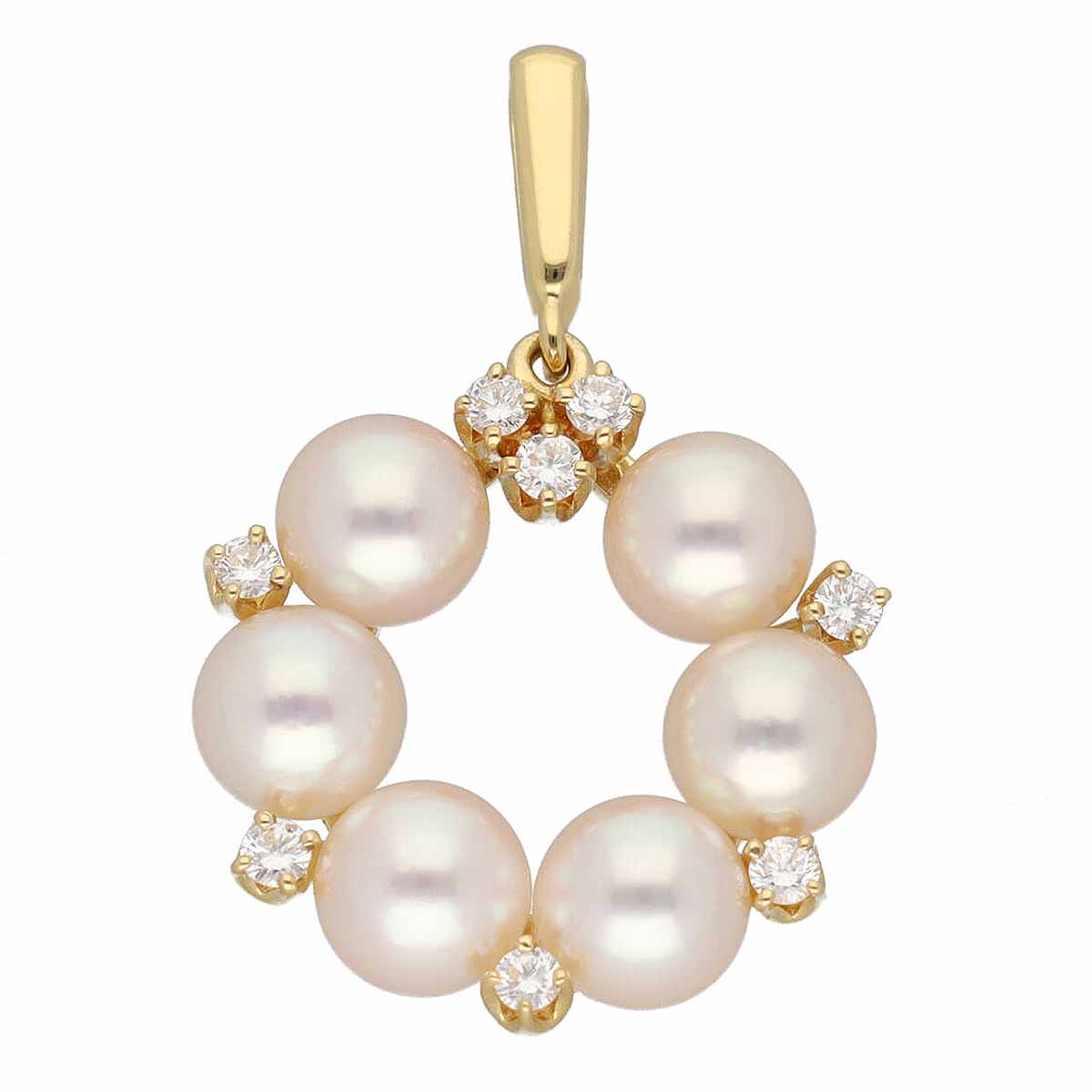 MIKIMOTO ミキモト パール(直径約5.25mm)ダイヤモンド(0.11ct) ペンダントトップ 750 K18 YG イエローゴールド【送料無料】トップ【中古】24060227